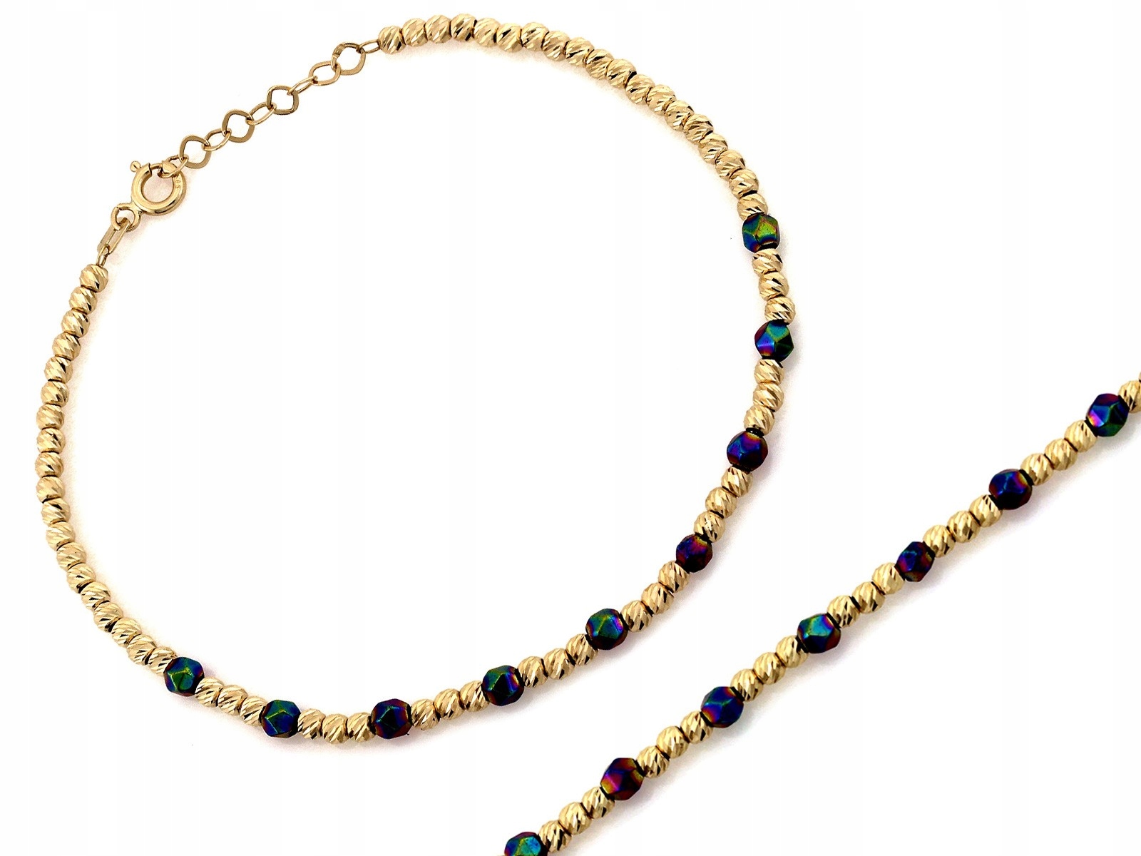 Zlatý náramek 585 s kuličkami a barevnými barvenými kameny 3.17 g