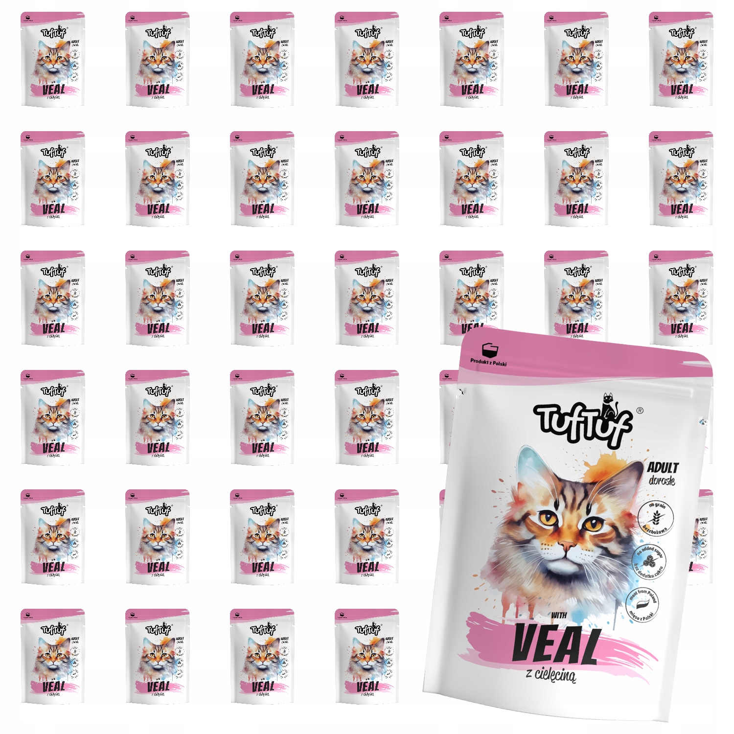 Levně Mokré Krmivo Pro Kočky TufTuf Kapsička mletá s telecím masem Set 40x300g