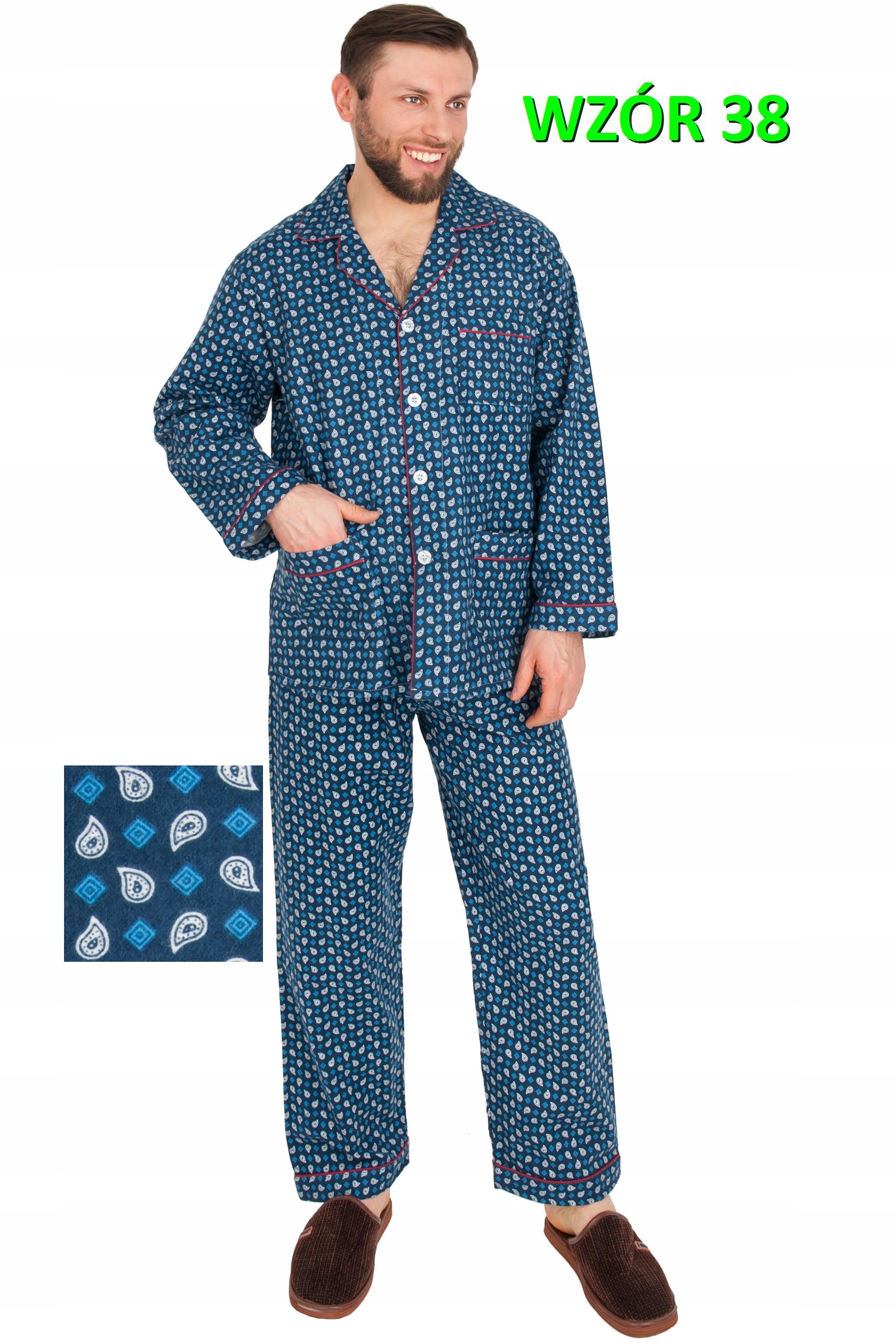 PIŻAMA MĘSKA FLANELOWA FLANELA r.L FOR-MAX 100%BAW Cechy dodatkowe brak kieszenie koszulowa góra