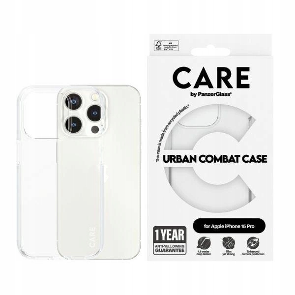 Pouzdro Care by PanzerGlass Urban Combat Case pro iPhone 15 Pro průhledné