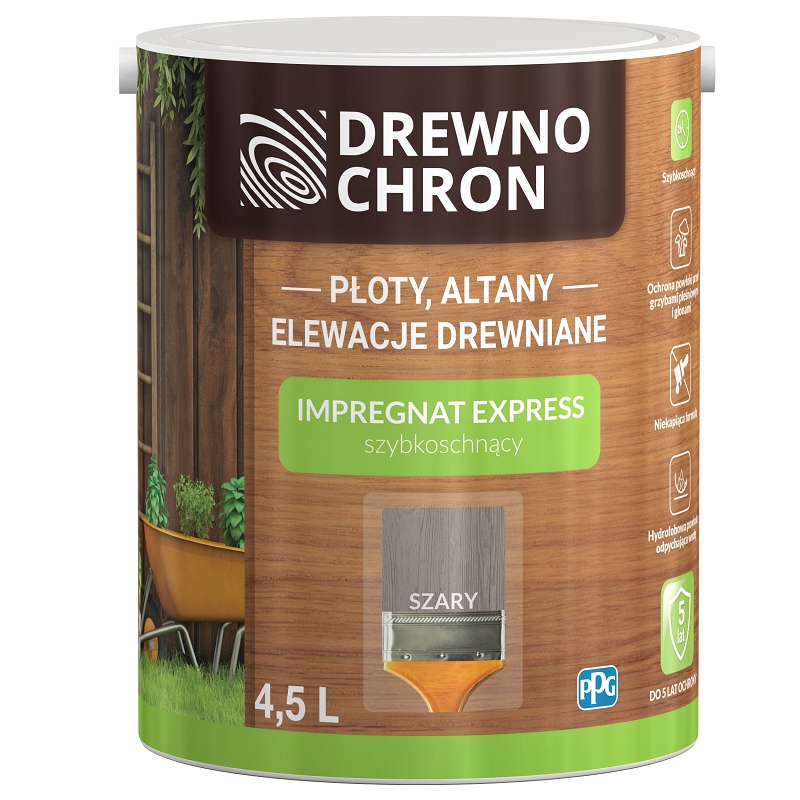 Drewnochron Impregnat do drewna Szybkoschnący Express szary 4,5l
