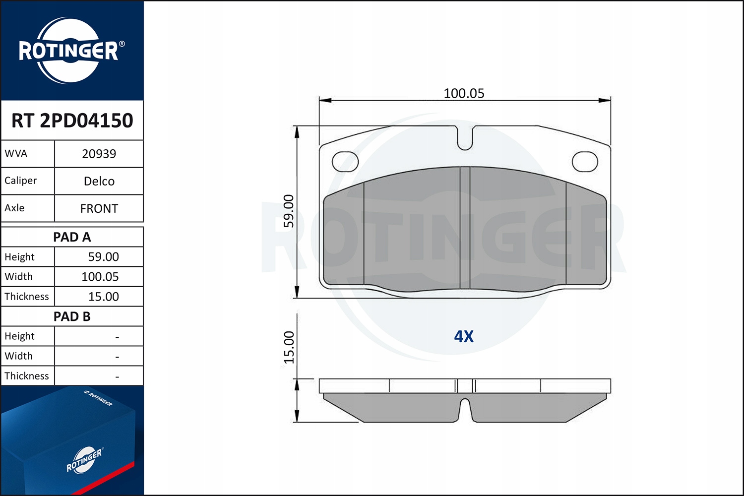ROTINGER TARCZE RT 2033-GL + KLOCKI RT 2PD04150 Strona zabudowy przód