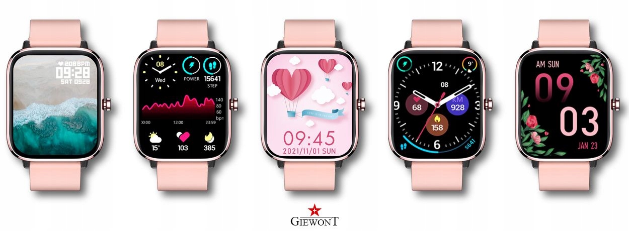 Smartwatch Giewont GW230-1 Różowe Złoto-Różowy Kształt koperty prostokątna