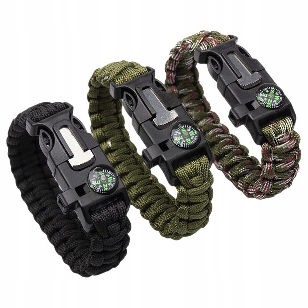 BRANSOLETKA PARACORD SURVIVAL 5W1 KRZESIWO 3 WZORY LINKA