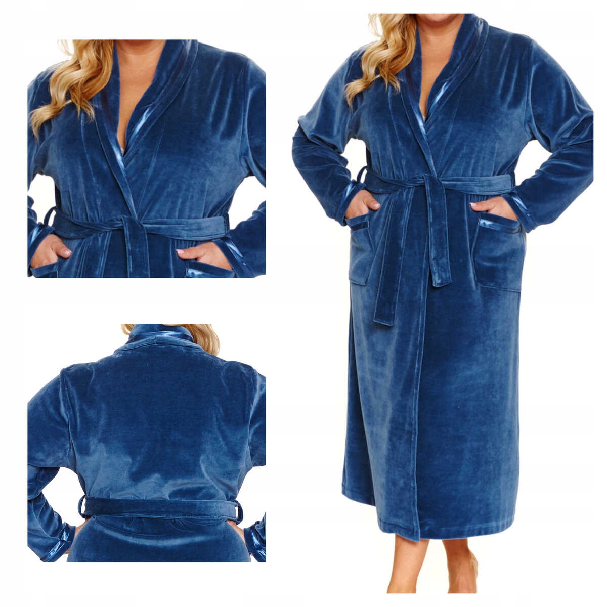 Doctornap Dámský měkký velurový župan Swa 1078 deep blue plus 2XL