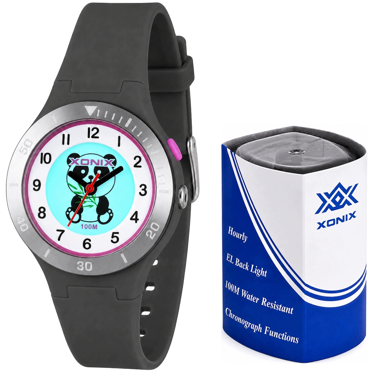 Xonix Wu B02 Dětské hodinky Medvídek Panda Sportovní Vodotěsné Grafitové