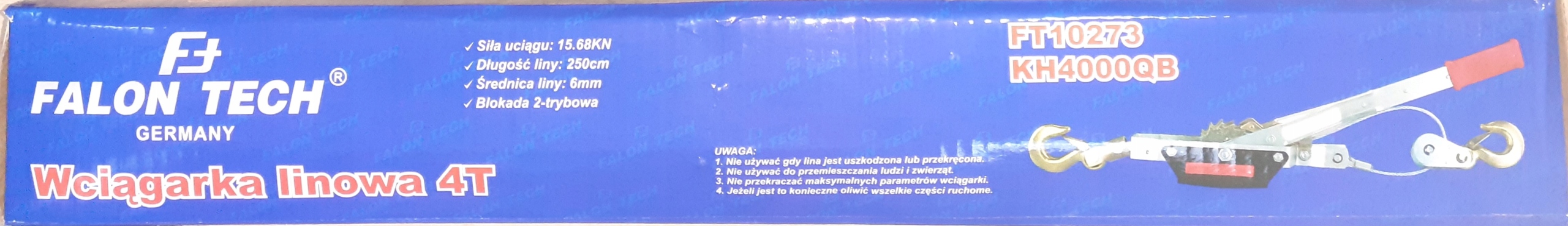WYCIĄGARKA RĘCZNA WCIĄGARKA LINOWA 4000KG 4T HAKI Kod producenta FT10273