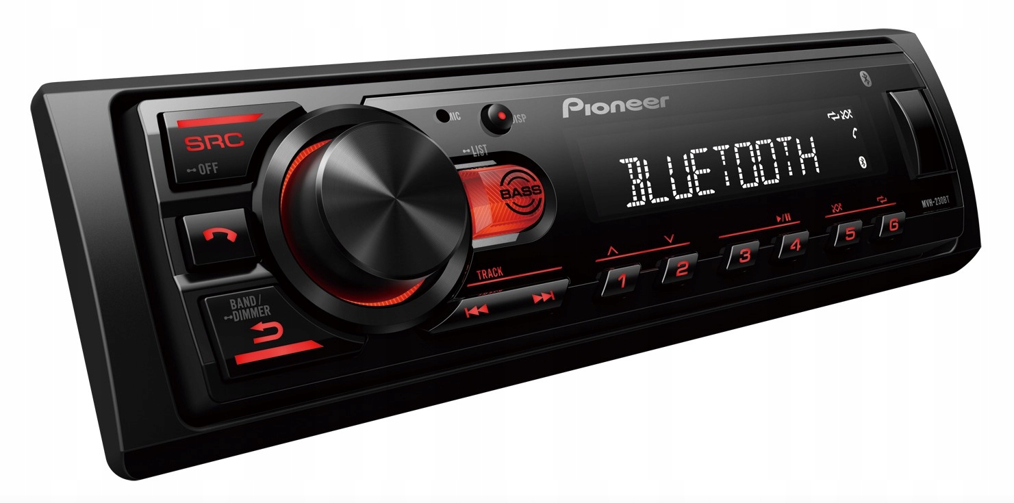 Pioneer MVH-230BT Radio 1-DIN Bt Usb Flac MP3 czerwony kolor Aux