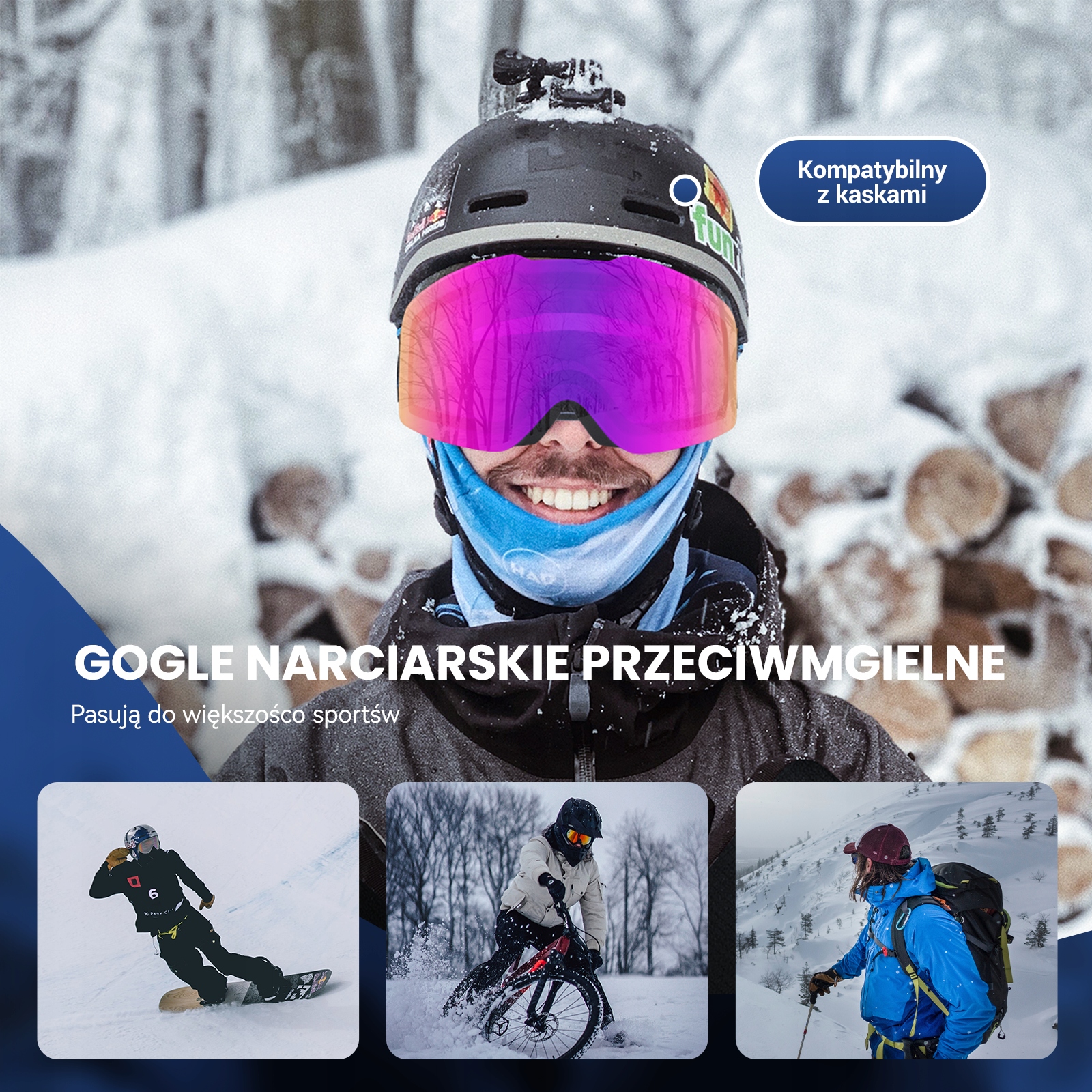 ROCKBROS Okulary Narciarskie Gogle, Polaryzacyjne, Białe Ramki Model okulary narciarskie gogle,białe ramki