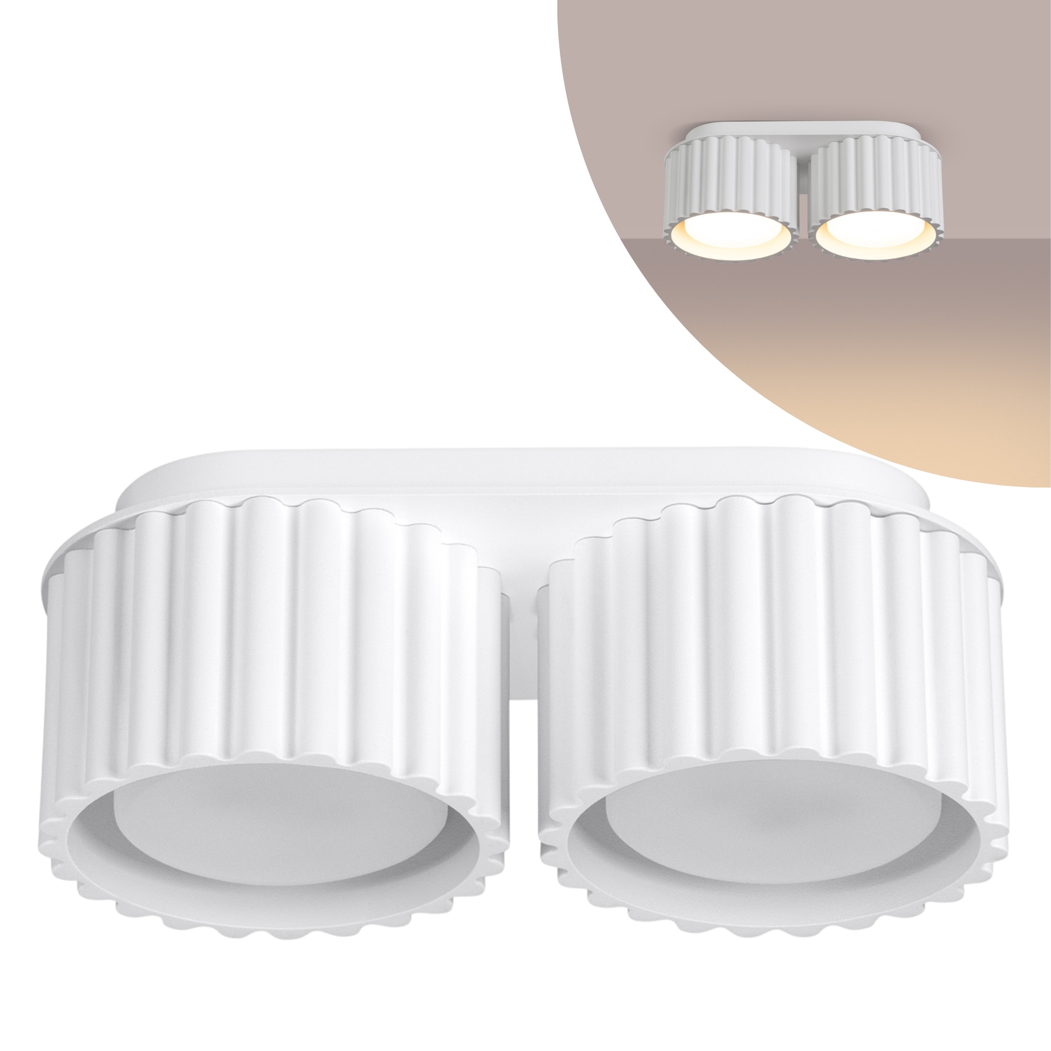 Sollux Stropná lampa biela oválna 21 cm ryhované spoty 2xGX53 10W Aura