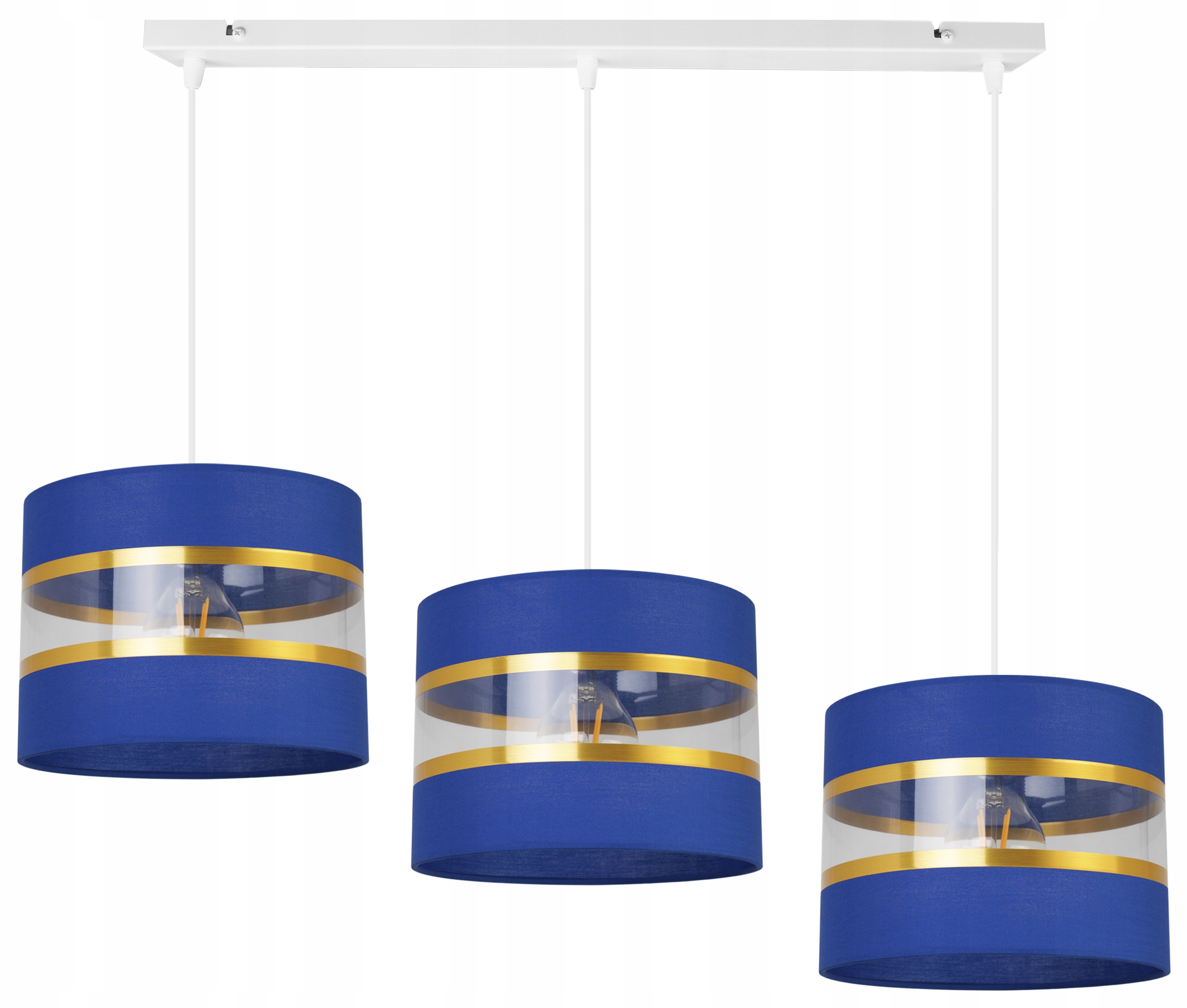 Závesná Stropná Lampa Trojitý Luster Glamour Tienidlo Zlaté Akcenty