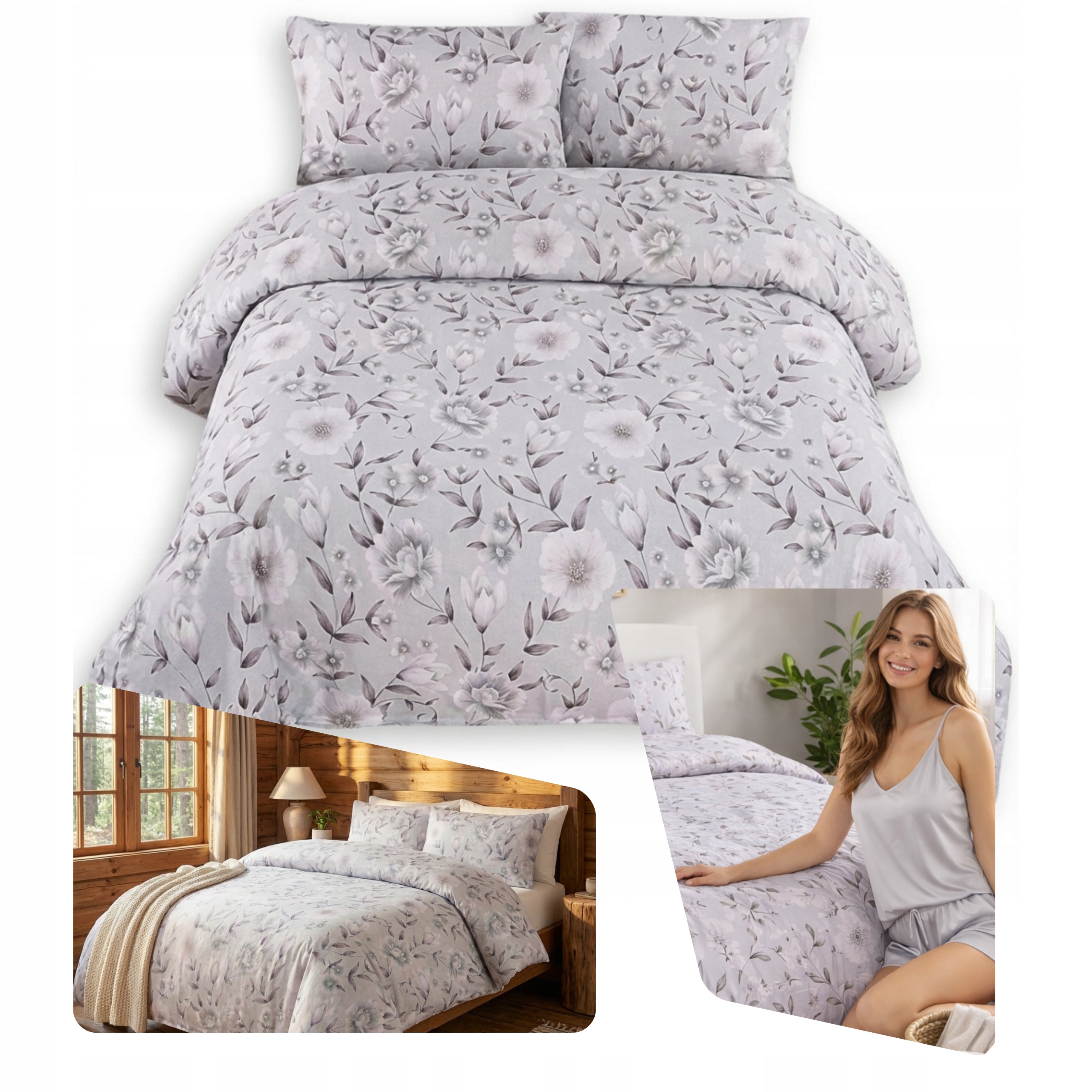 Sada Povlečení Rosa 160x200 cm Květiny Bavlna Satén Kvalita Č. 1 Polsko