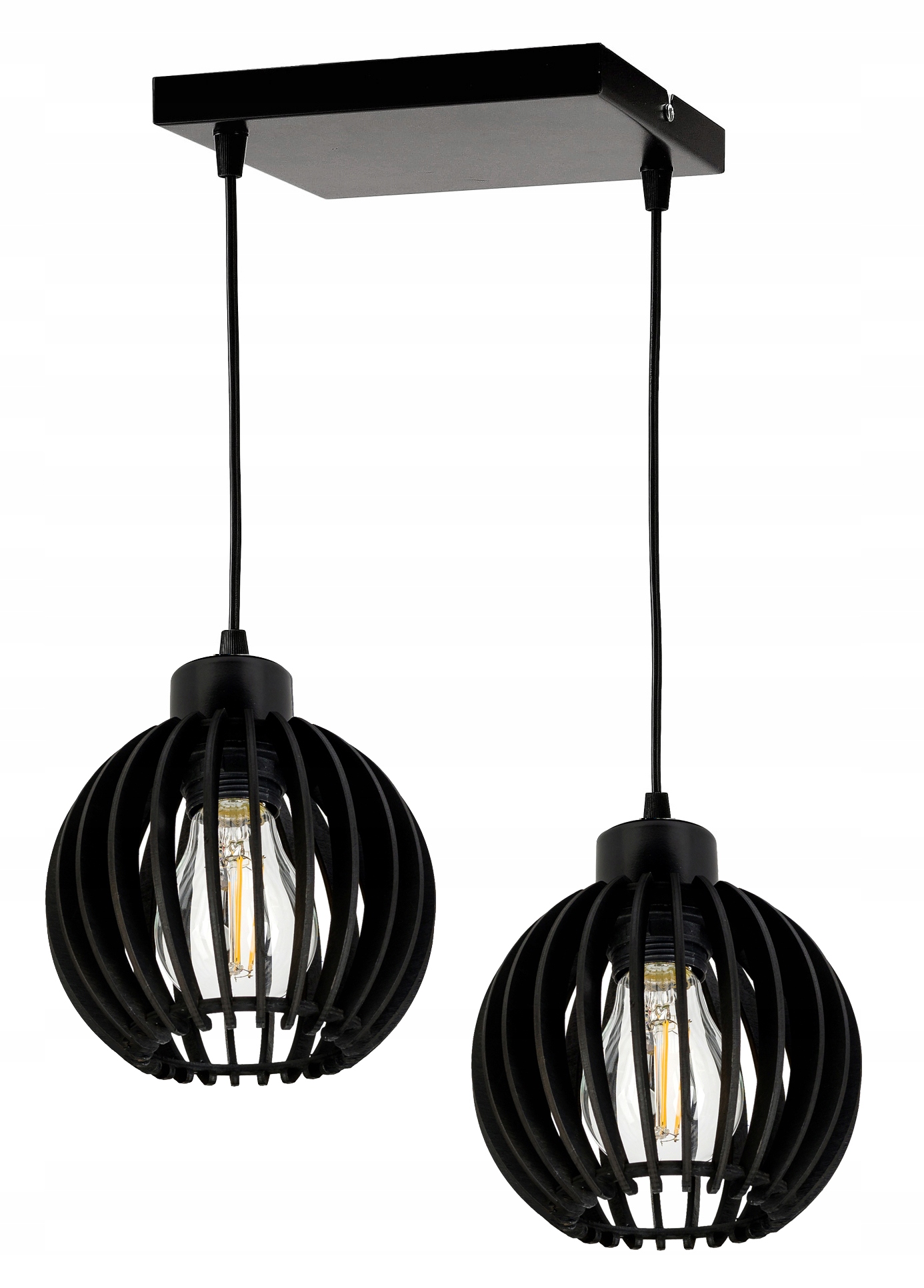Černá závěsná lampa Zwis stropní lustr Loft stínidlo Dřevo kulička 2
