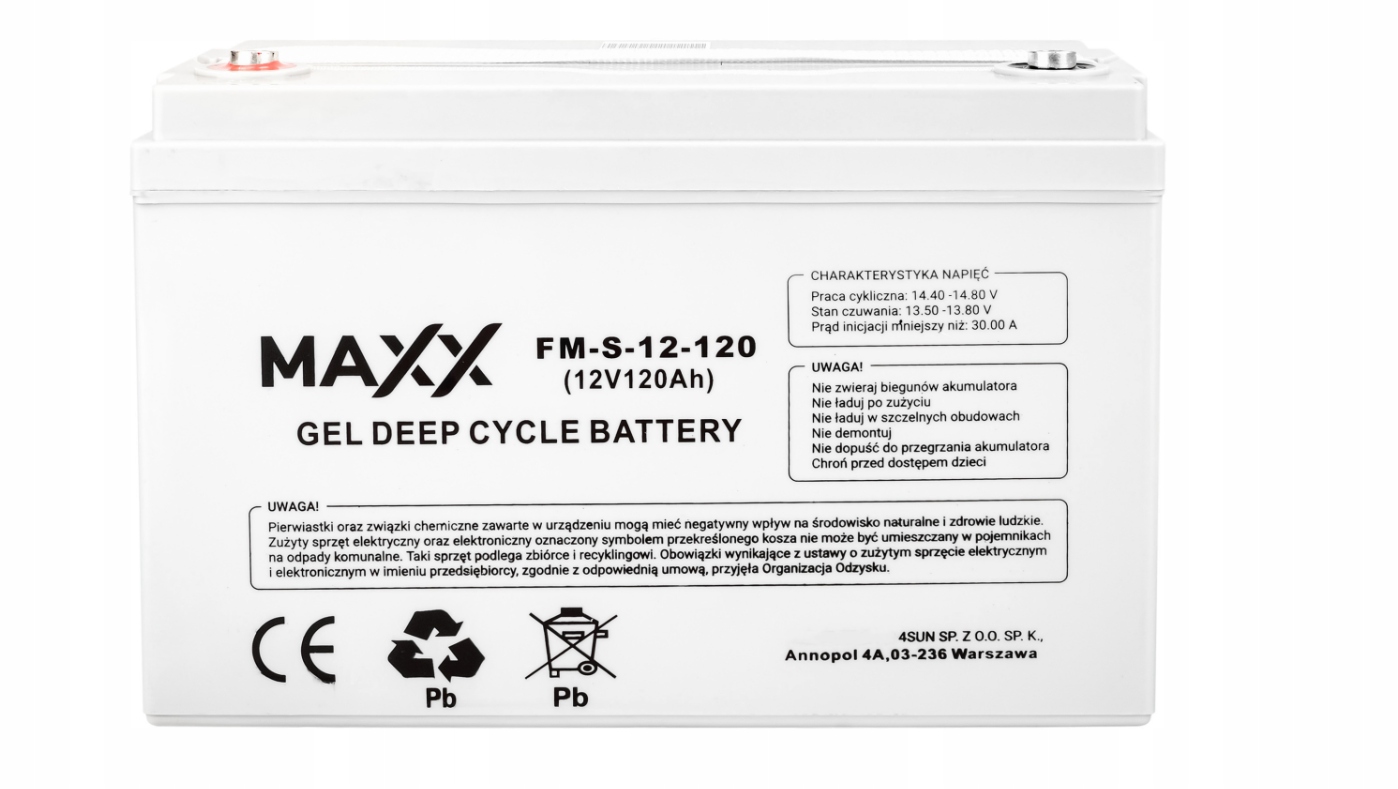 Akumulator Żelowy Maxx 12-FM-120 12V 100AH 120AH Żelowy Do Kampera 31KG