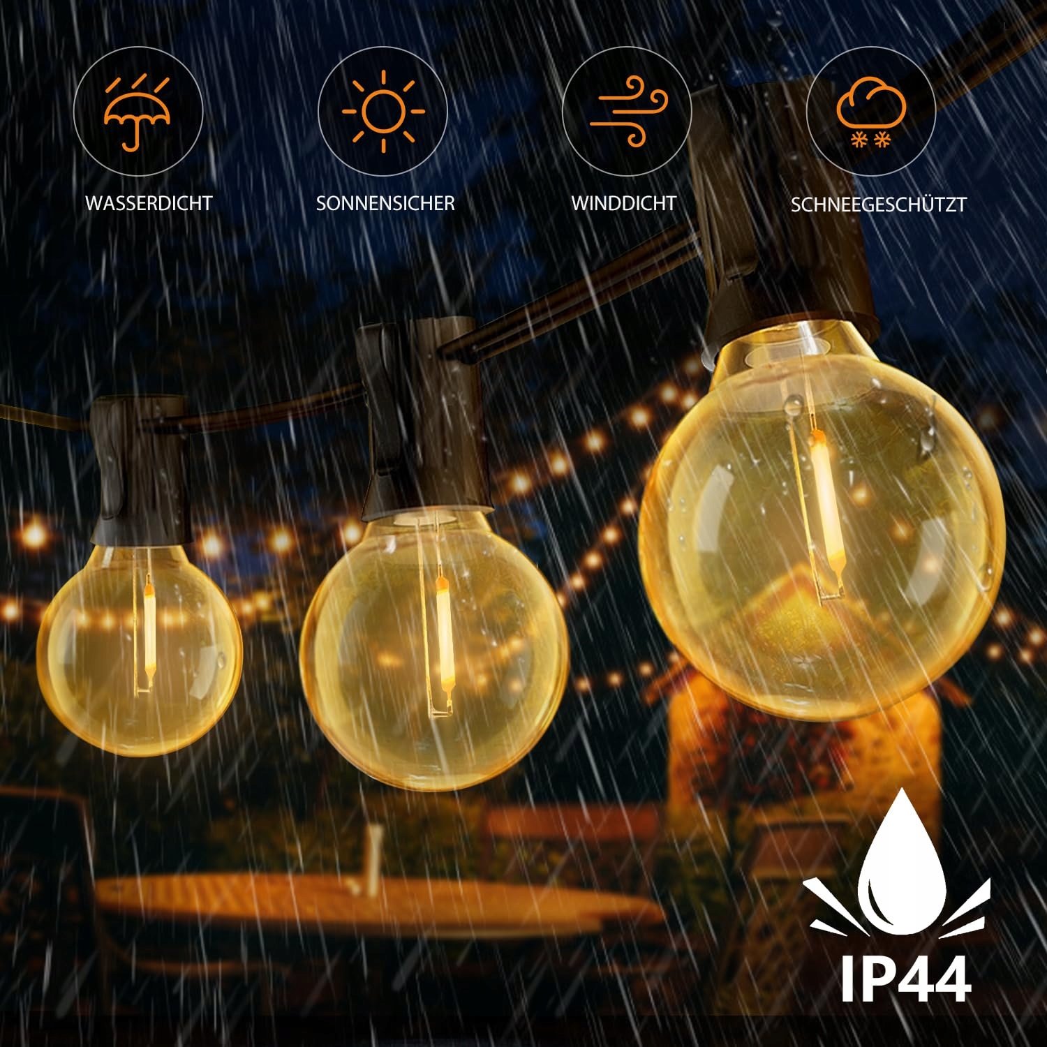 LED LAMPKI ZEWNĘTRZNE 20M CIEPŁA BIEL IP44 WODOODPORNE NA BALKON I TARAS — miniatura 6