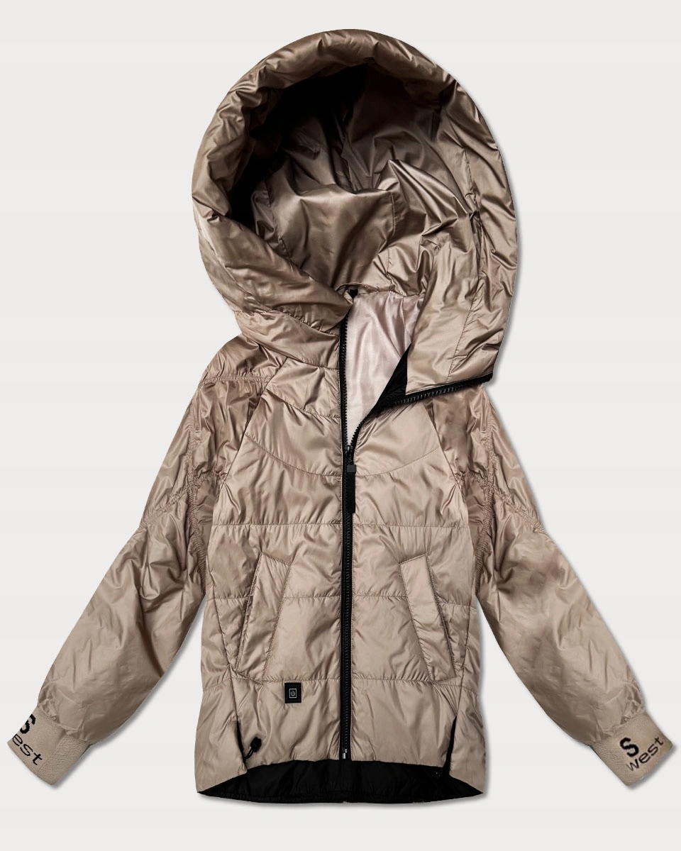 Krátká Bunda Kapuce B8591 Béžová M (38)