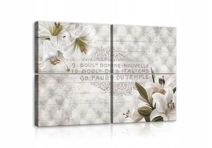 Obraz 120x80 Lilie bílý triptych retro vintage květinový tisk elegance