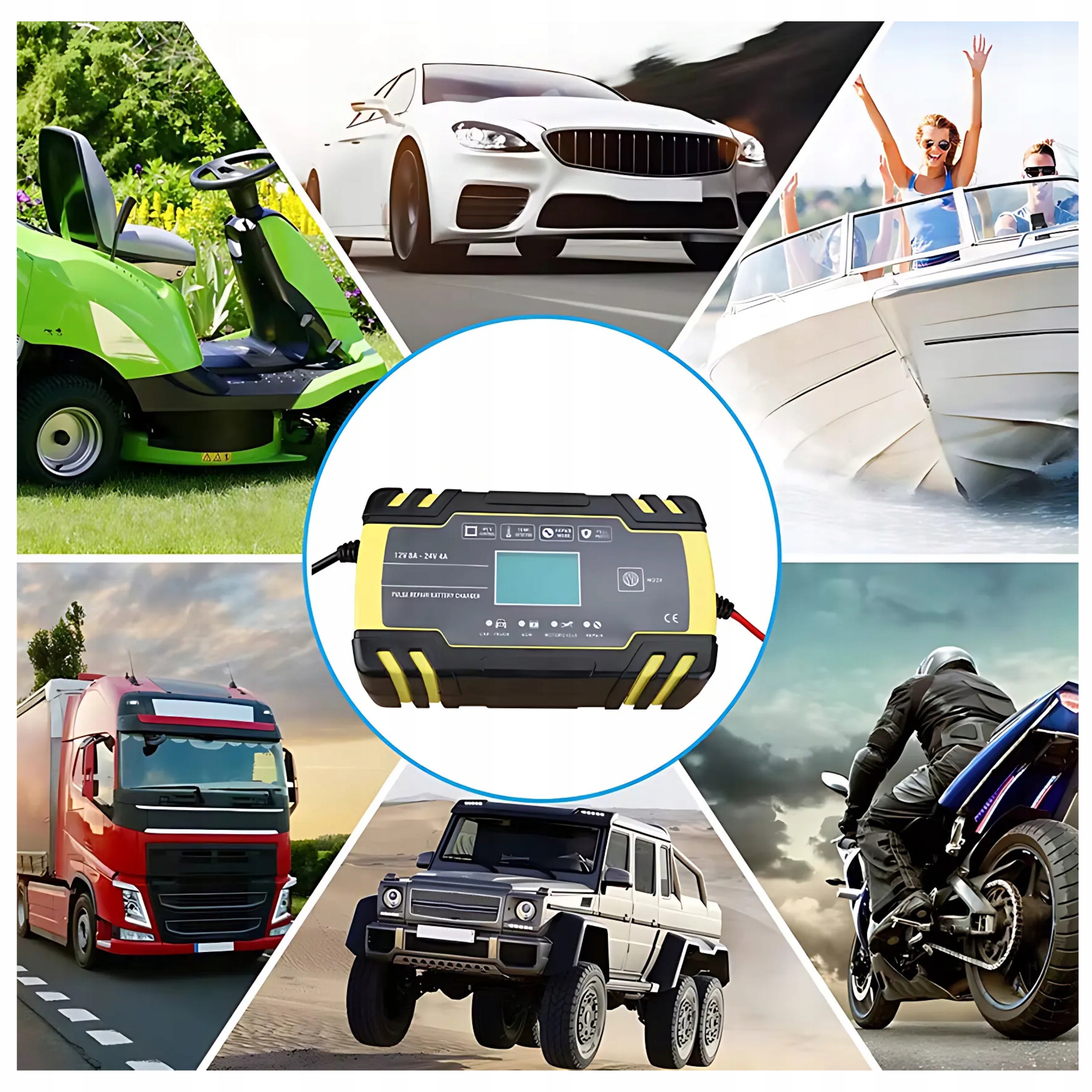 Prostownik do akumulatorów 12 8A 24V 4A Prostownik automatyczny cyfrowy Marka Full Power