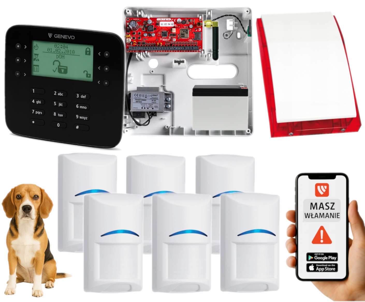 System Alarmowy Z Gsm Genevo PRiMA64Q Panel Czarny 6 Czujek Bosch Aplikacja
