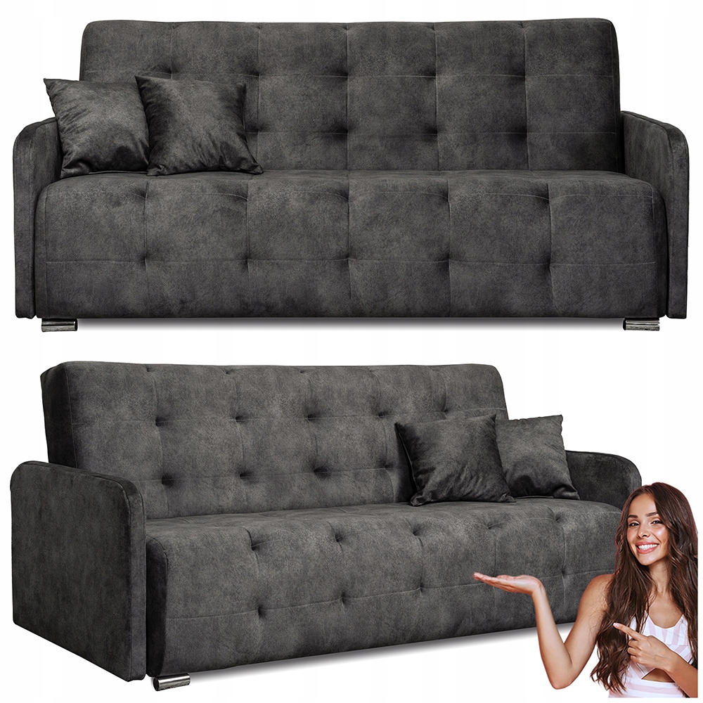 Rozkládací pohovka Pohovka Funkce Spaní Dvoumístná Velur Šedá Aria