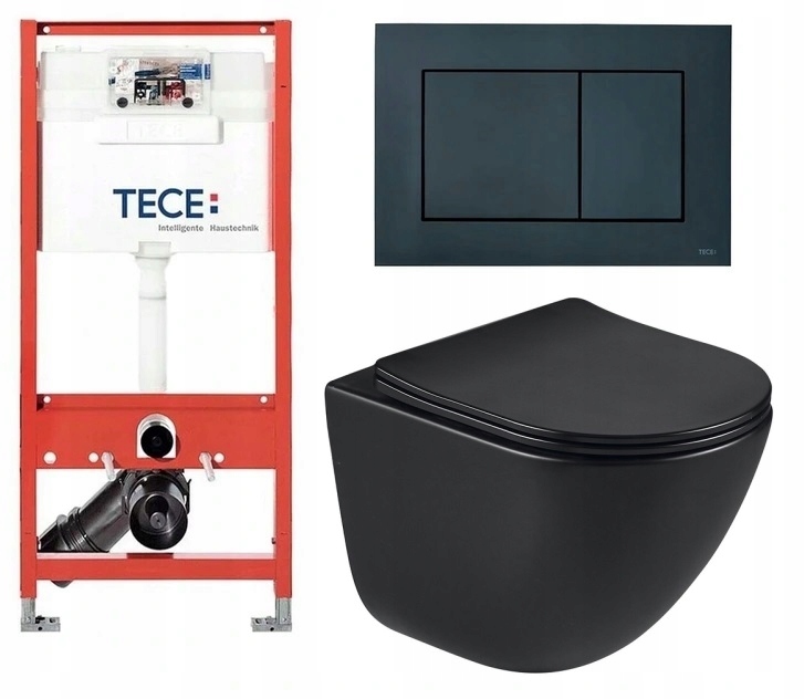 STELAŻ WC TECE PODTYNKOWY MISKA CARLA BLACK PRZYCISK CZARNY ZESTAW 7w1