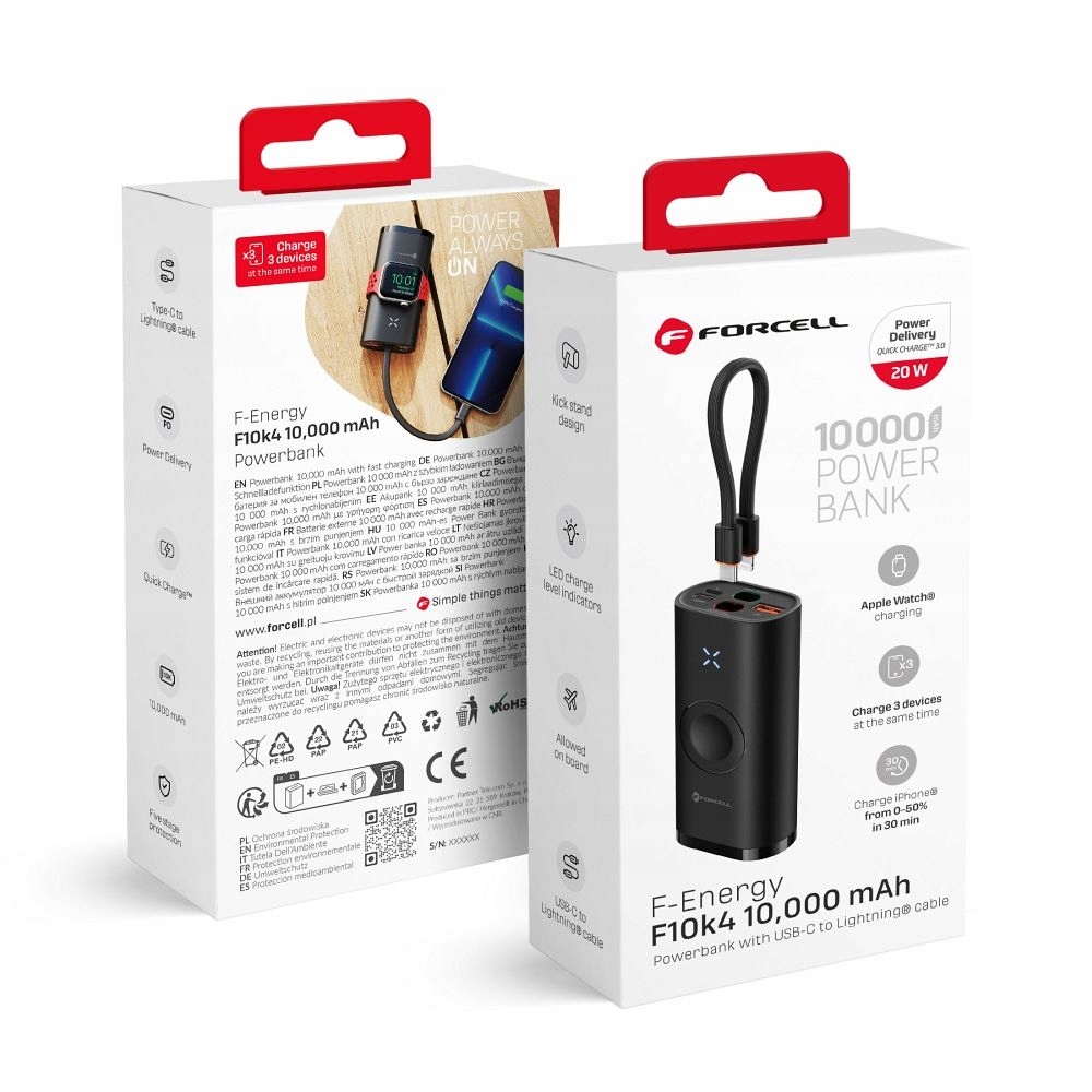 Forcell F-energy F10K4 powerbank kompatibilný s Apple Watch Pd QC3.0 3A