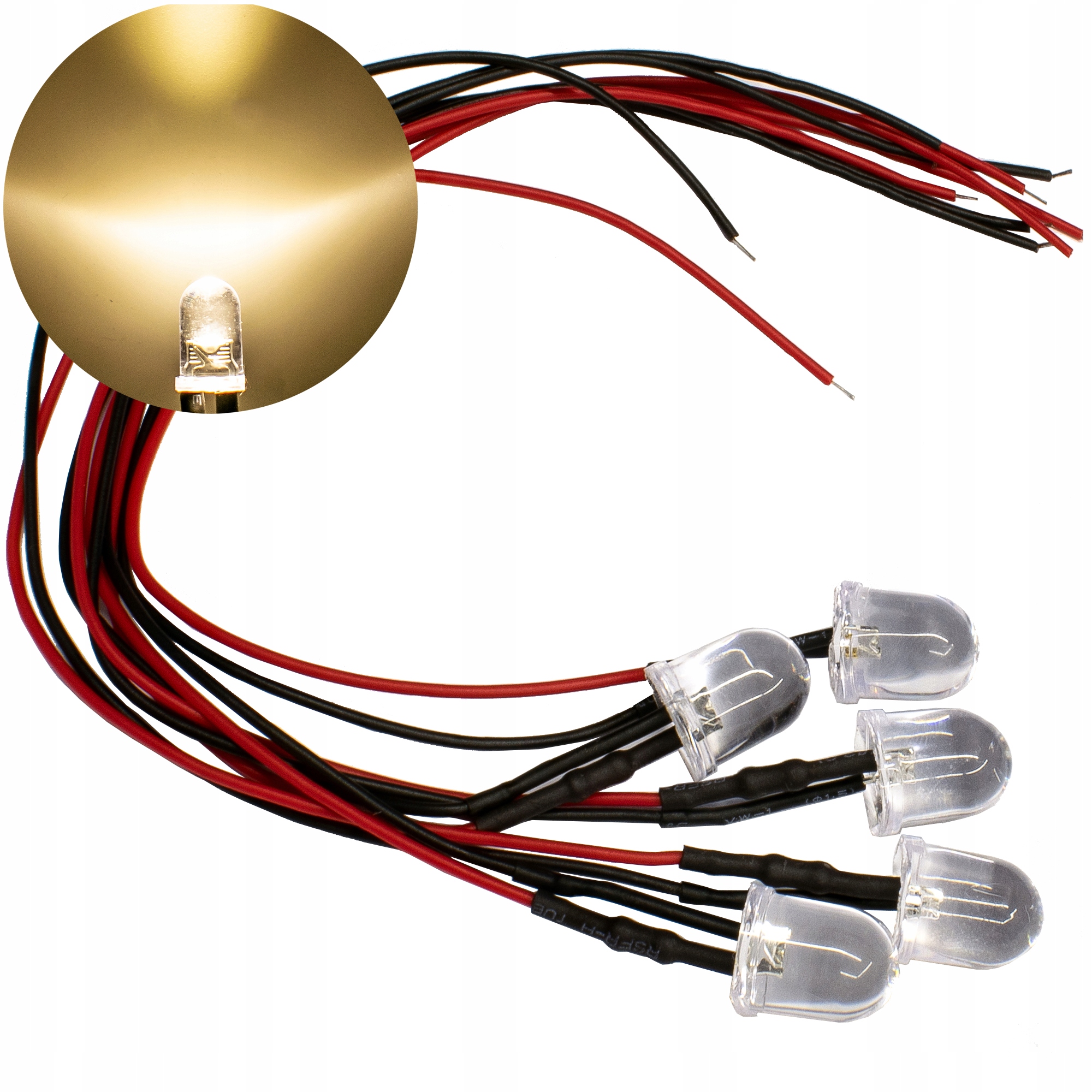 

x5 Diody Led 10mm Biały Ciepły 12V przewód 20cm