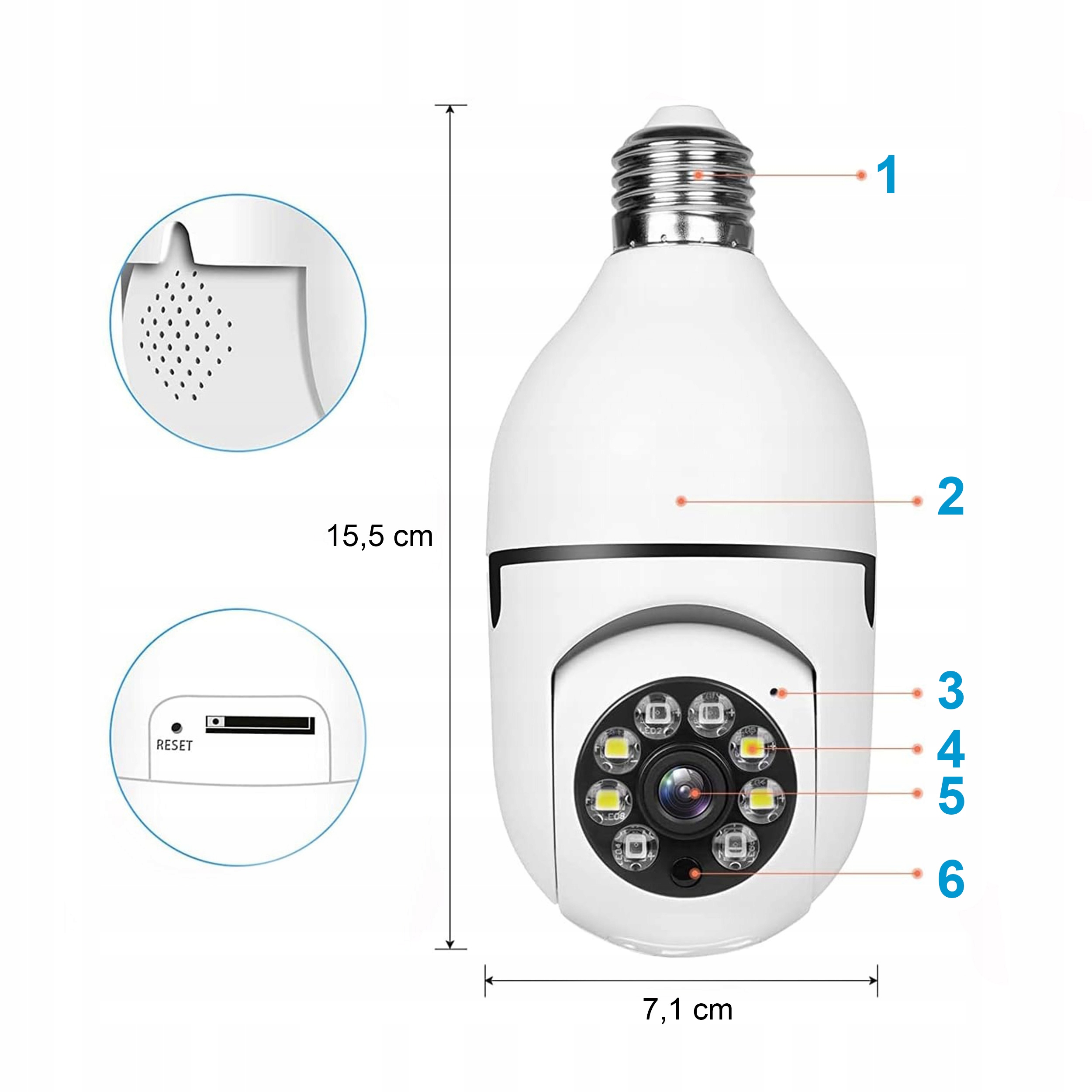 KAMERA WIFI WEWNĘTRZNA OBROTOWA ŻARÓWKA GWINT E27 IP 3MP TUYA MONITORING Model OBROTOWA 360 DIODY LED NAGRYWANIE NOCNE PRO 1