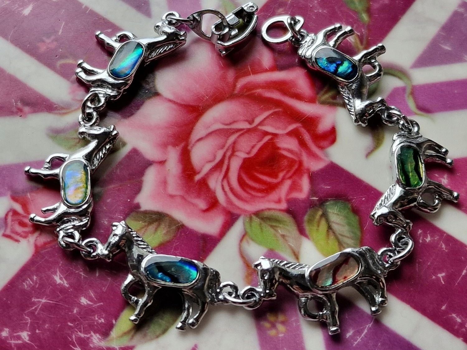 Vintage Aljašský Náramek Pro Koně S Perlovou Dělohou Paua Abalone Xs