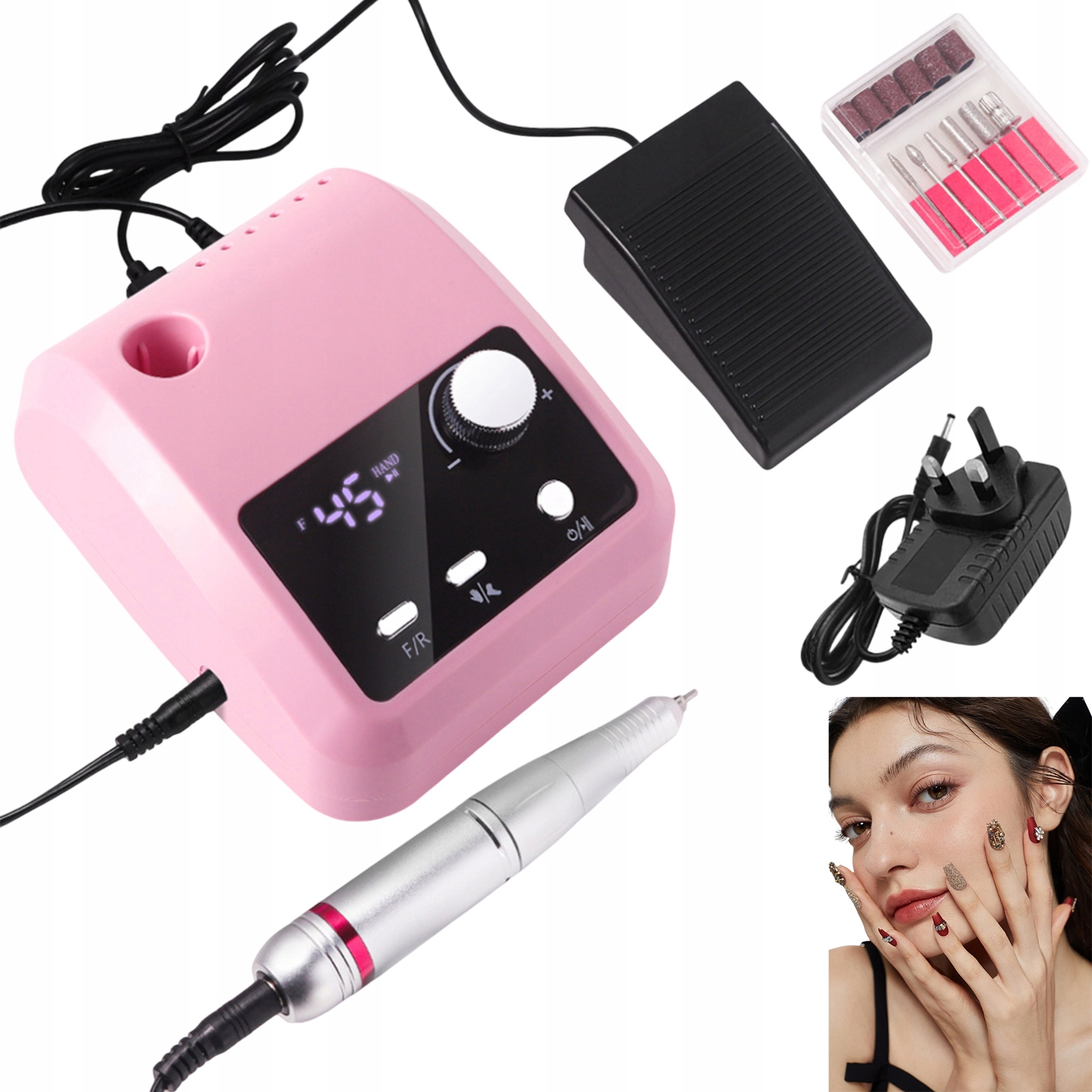 Sada Bruska Na Manikúru Pedikúra 45000RPM Profesionální 5V1 Růžová