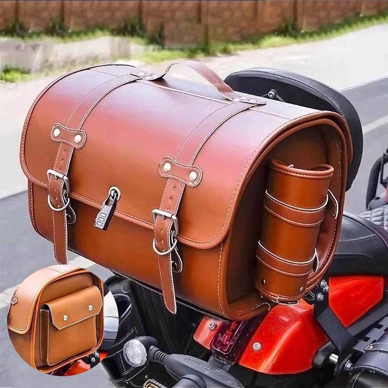 Kožený kufor Sakwa Centrálna motocyklová taška Valček 33L hnedá TopX