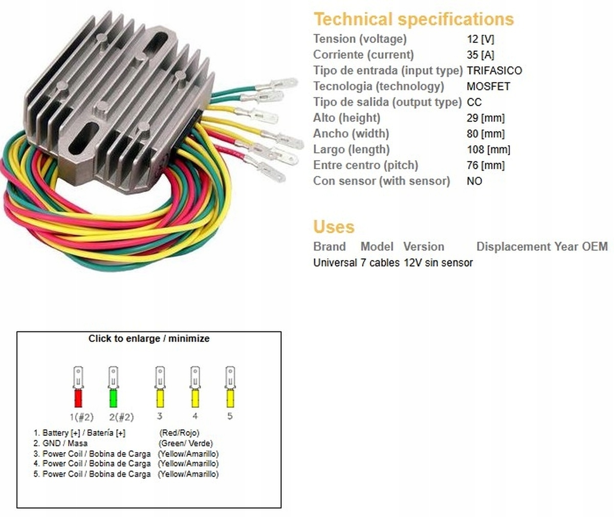 Dze Univerzálny Regulátor Napätia Mosfet (35A) 7 Káblov (3X Žlté, 2X Červené
