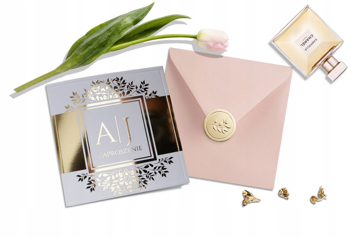 ZAPROSZENIA ŚLUBNE ZŁOTE SREBRNE ŚLUB ROSE GOLD ELEGANCKIE + koperta kolor Marka inny