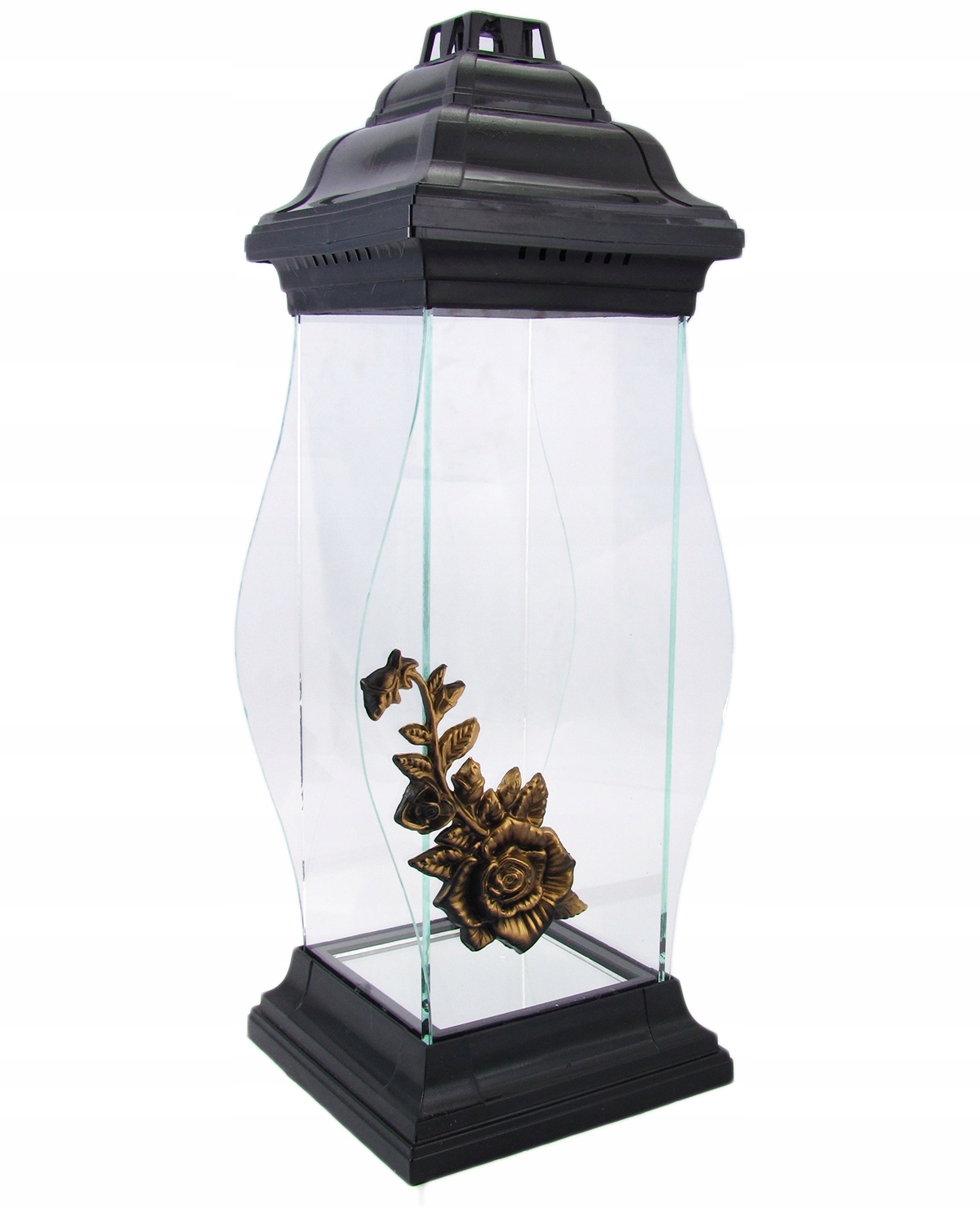 

Nowoczesny znicz szklany lampion kapliczka z różą