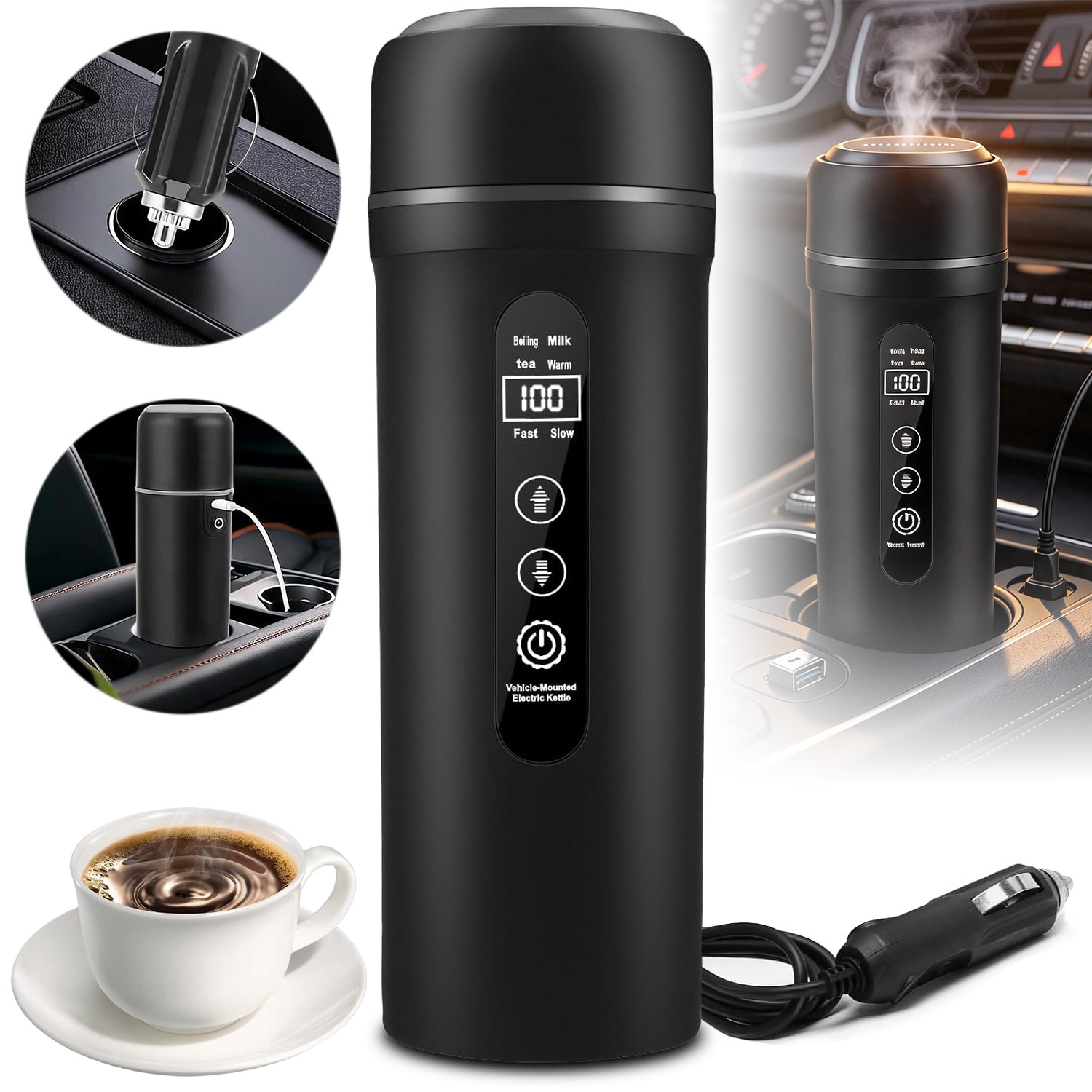 Elektrická Cestovní Turistická Konvice 500 ML Malá, Multifunkční, Černá