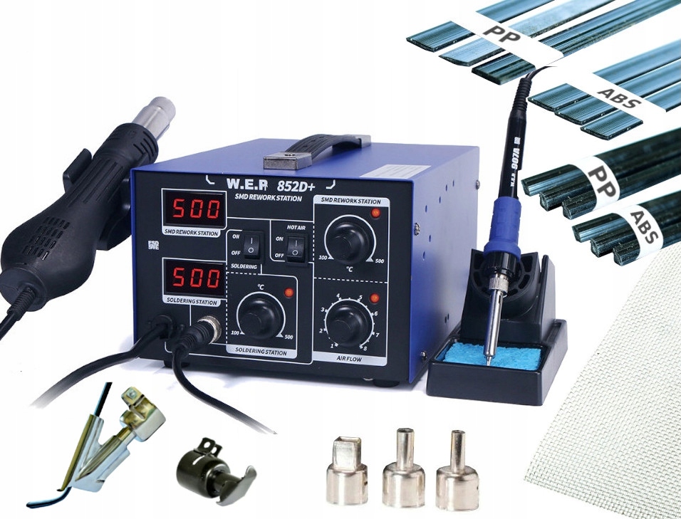 Spawarka do plastiku WEP 852D+ +6x dysza BUT, żelazko, plastiki, siatka