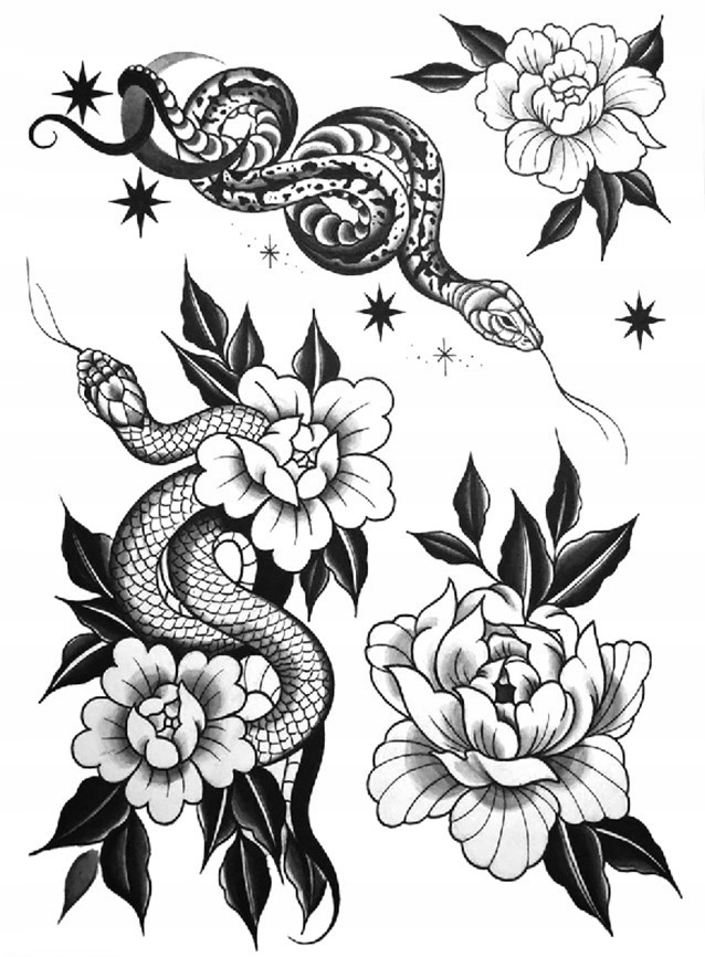 TATUAŻ TYMCZASOWY WODNY ZMYWALNY WĄŻ KWIAT KWIATY WĘŻE Marka inny