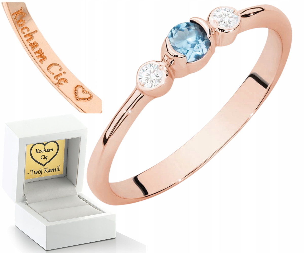 Růžové Zlato Prstýnek S Topazem A Brilianty Gravírování Bonus