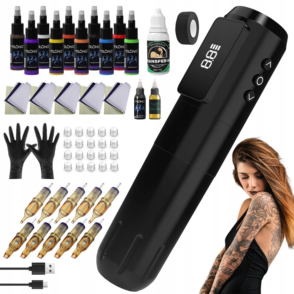 Na Tetování Bezdrátový Pen 1600MAH Set Černý
