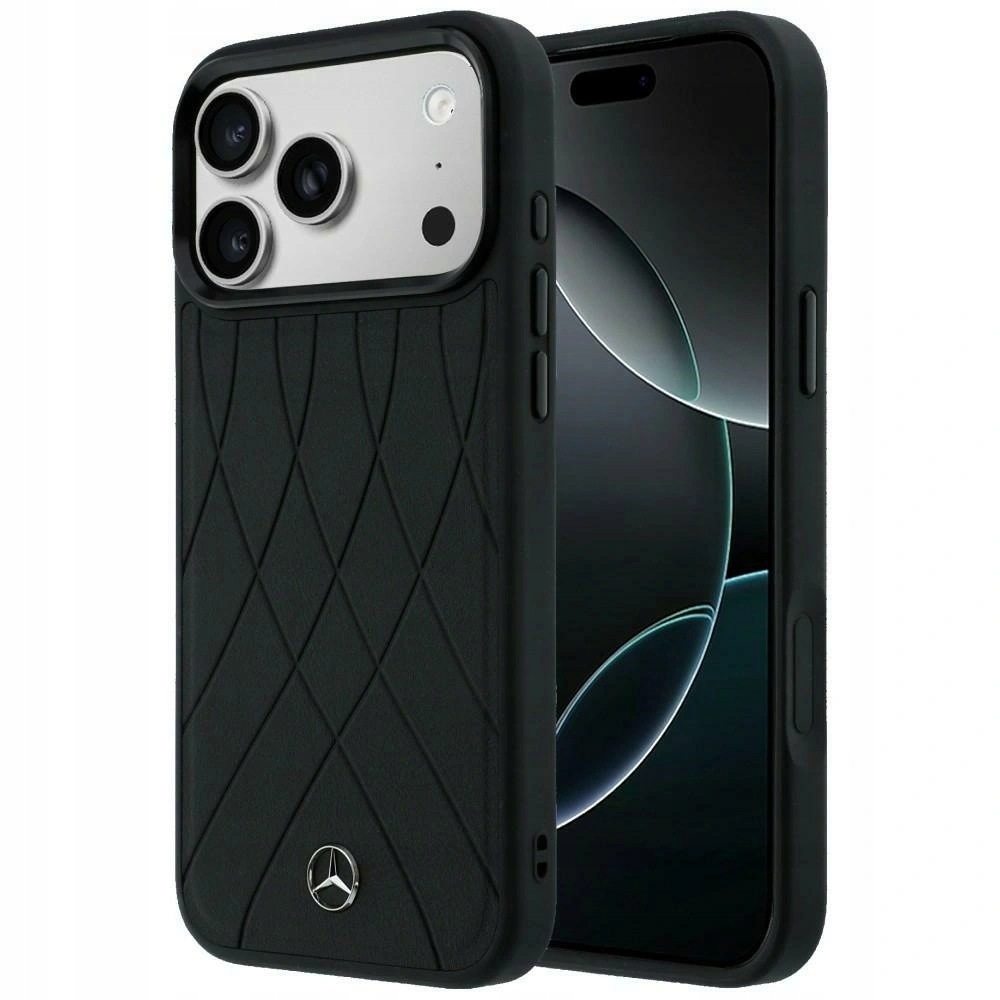 Etui Mercedes Leather with Crossed Lines MagSafe na iPhone 17 Pro czarne