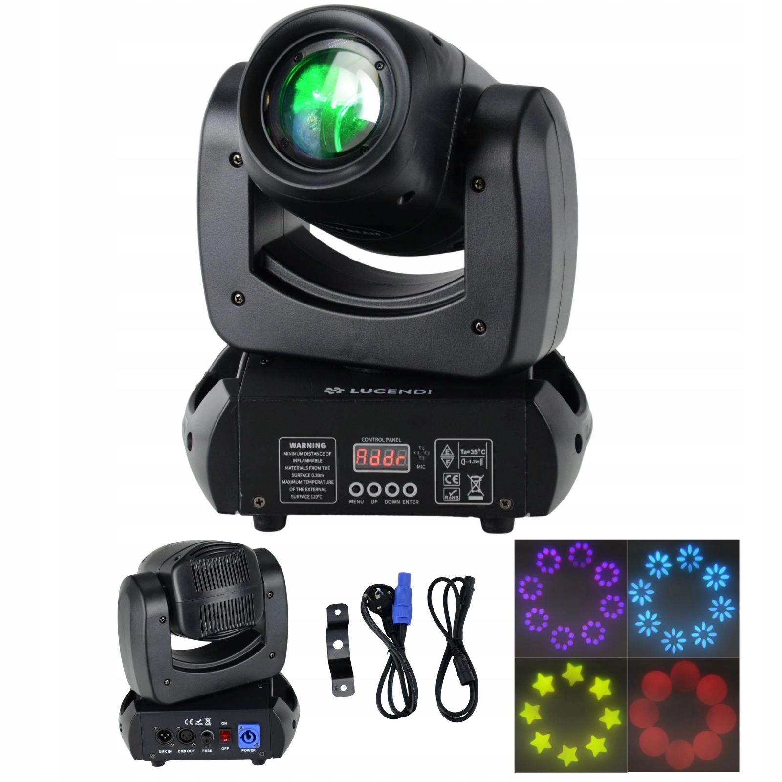 Głowa ruchoma BEAM100 DMX Gobo 7 kolorów+ biały Lucendi