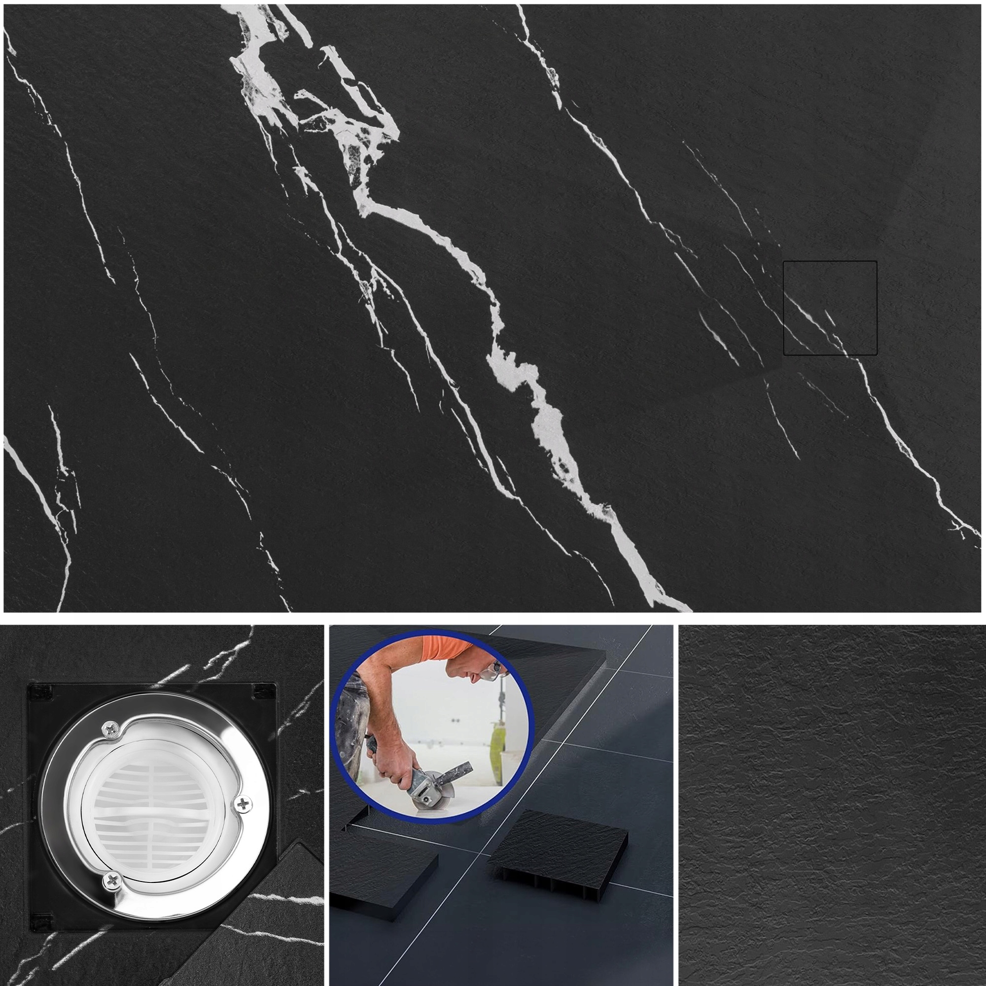 Kamenná sprchová vanička Magnum Carrara černá 80 x 100 cm