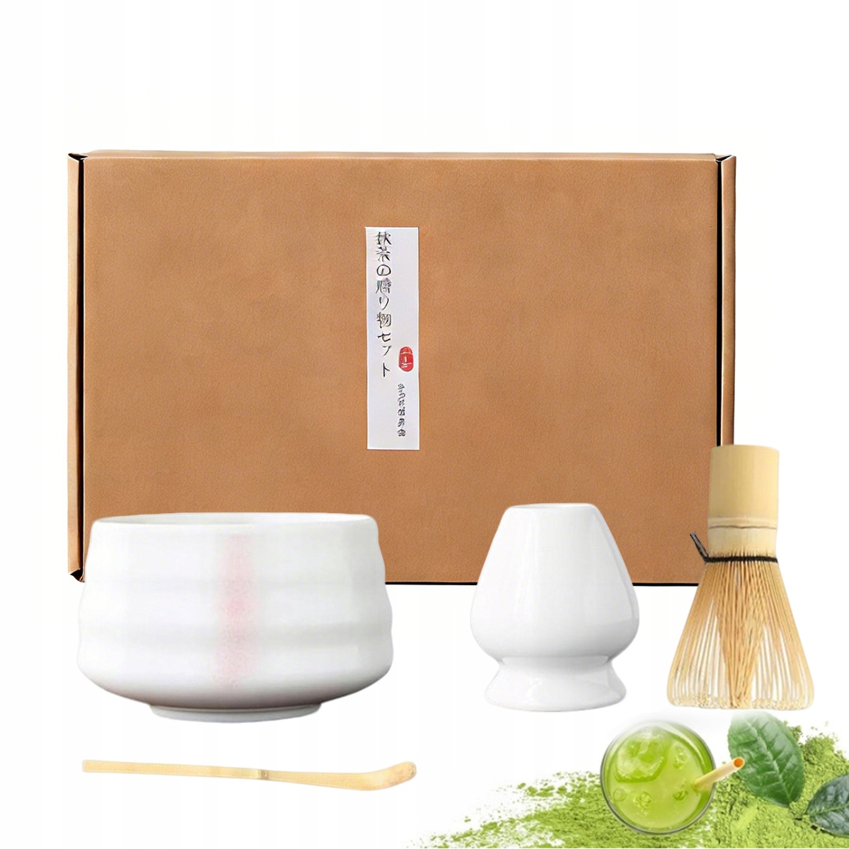 Levně Dárková Sada Na Čaj Matcha Metlička Lžička
