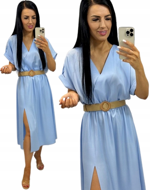 Šaty Letní vzdušná na léto Midi Kopertový výstřih Letní modrá XL