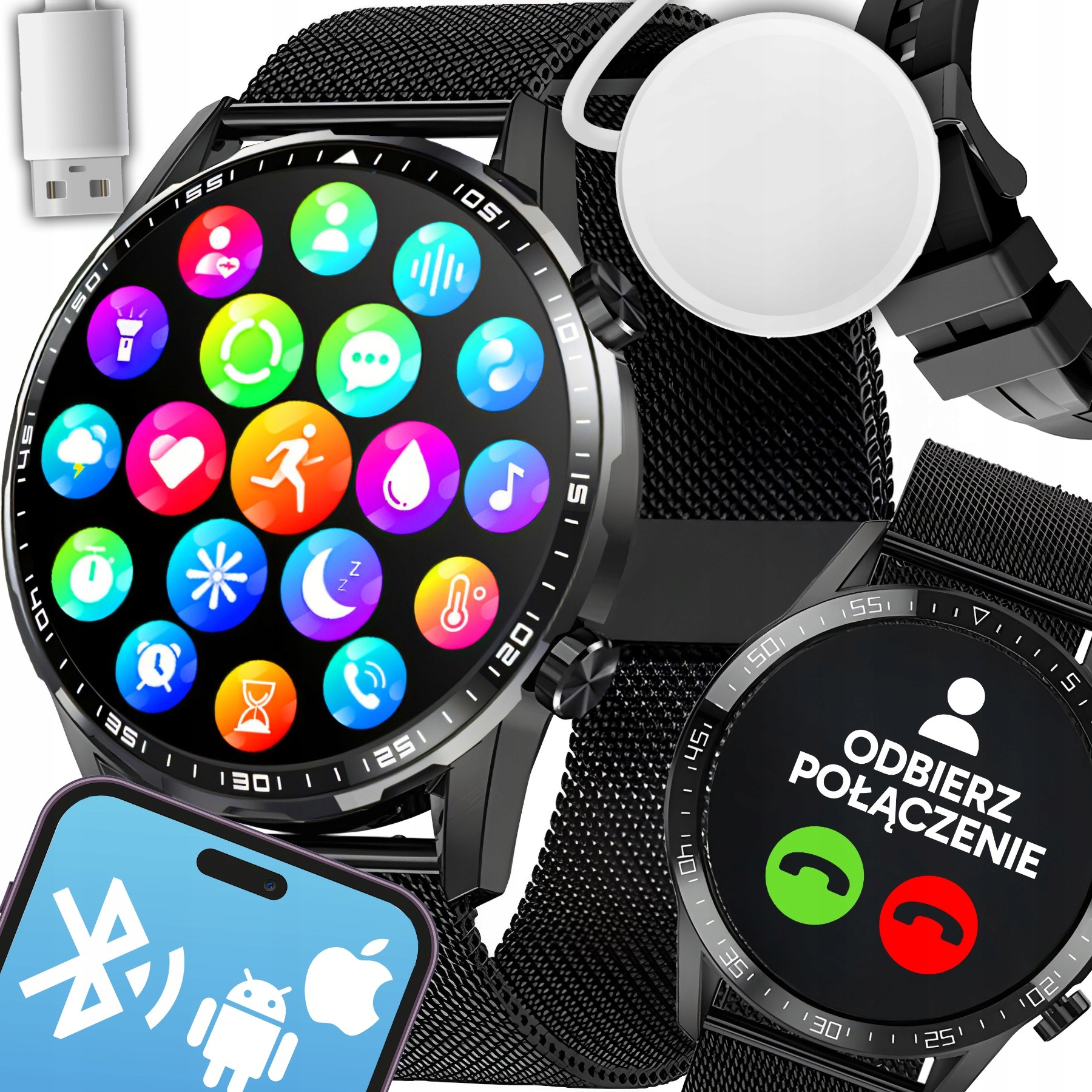 Smartwatch Męski Zegarek Menu Pl Bluetooth Rozmowy Zdrowie Sport Dwa Paski
