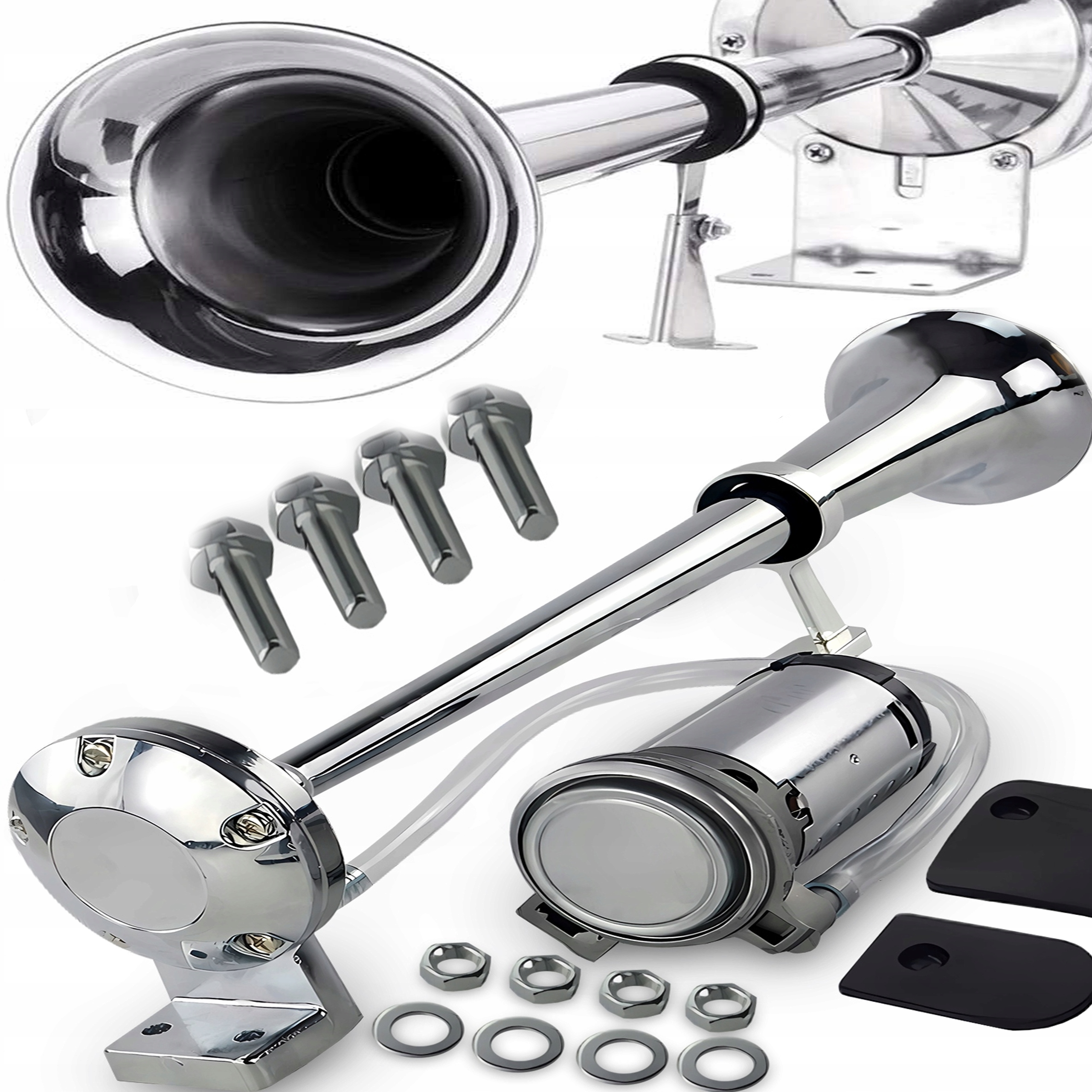 KLAKSON TIR TRĄBKA FANFARA KOMPRESOR 12V GŁOŚNA PNEUMATYCZNA 150dB CHROM