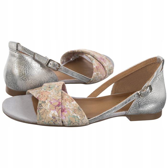 Dámské kožené sandály Maciejka Stříbrné+Květiny 04614-35