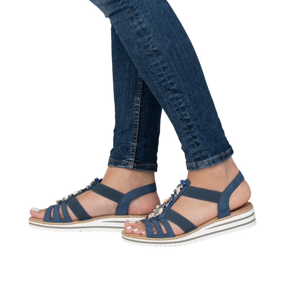 Rieker V0649-14 sandály modré kotníkové pohodlné nazouvací gumička 37