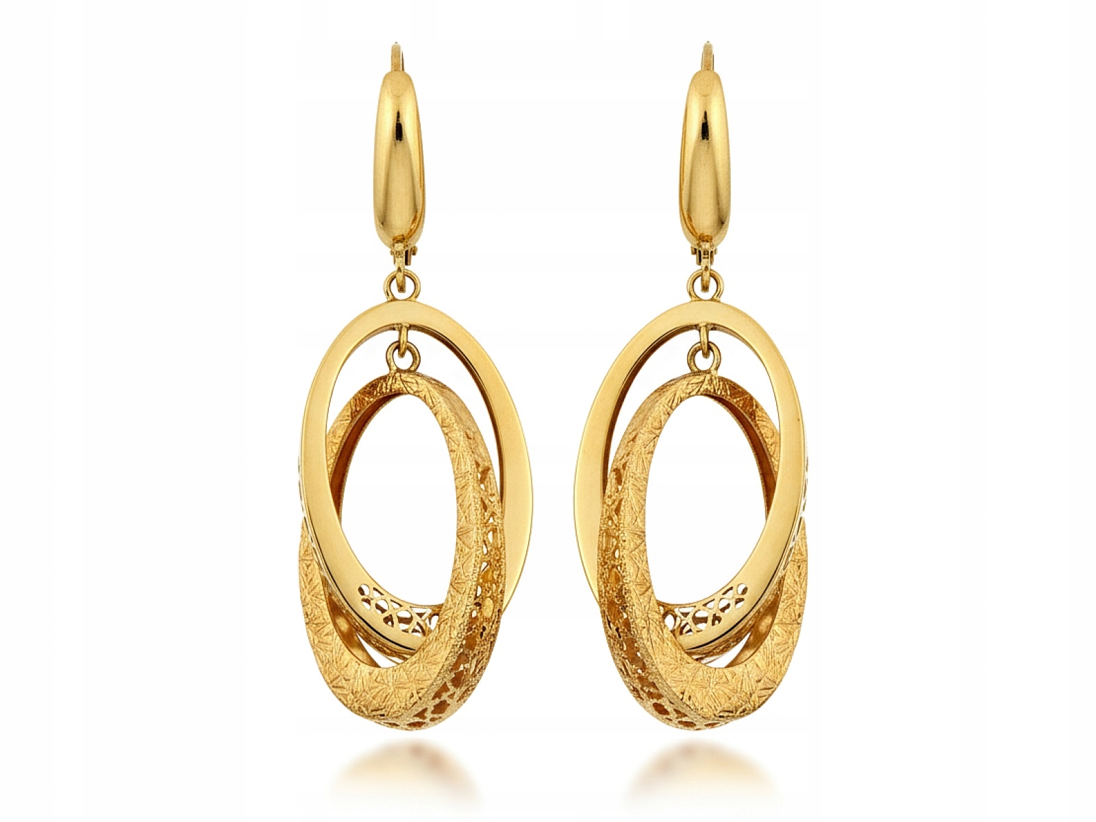 Náušnice zlaté 585 závěsné velké dvojité oválné k Valentýnu pro ni