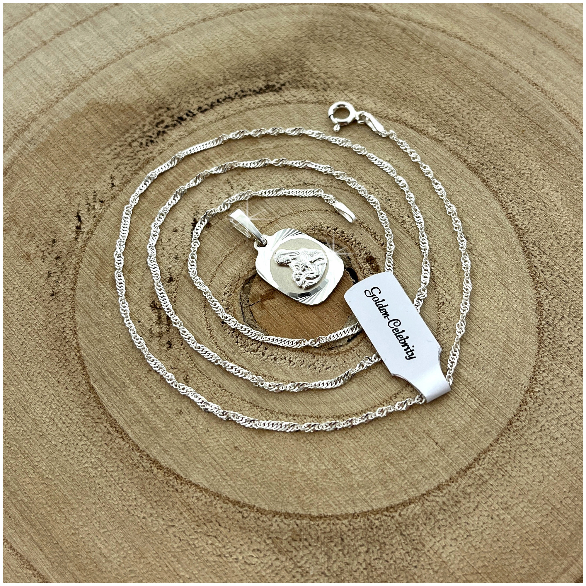 SREBRNY ŁAŃCUSZEK SINGAPUR + MEDALIK PR. 925 MATKA BOSKA KARMIĄCA + GRAWER Marka Golden Celebrity